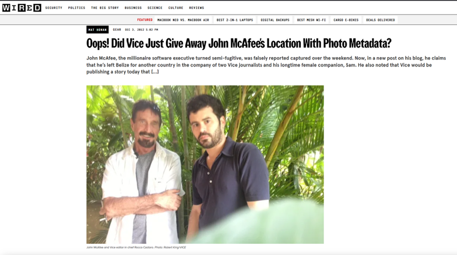 Metadata exposed McAfee's location